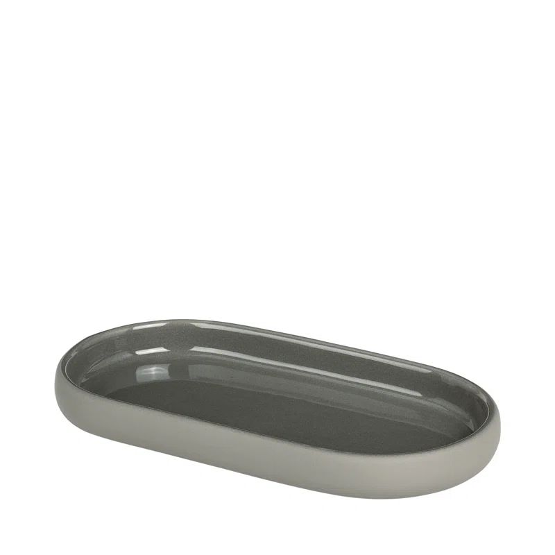 Satellite Taupe Ceramic Oval Freestanding Bathroom Tray