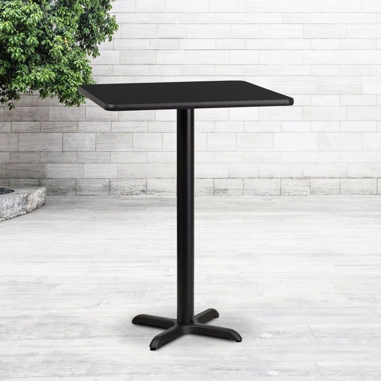 Black Square Laminate Bar Height Table with Cast Iron Base