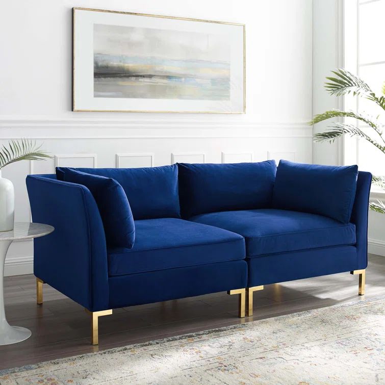 Navy Luxe Velvet 72" Loveseat with Gold Metal Legs