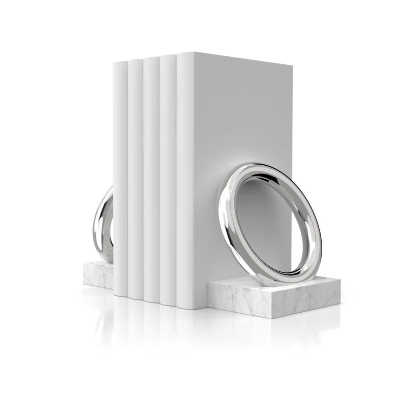 Silver and White Marble Modern Ring Bookends