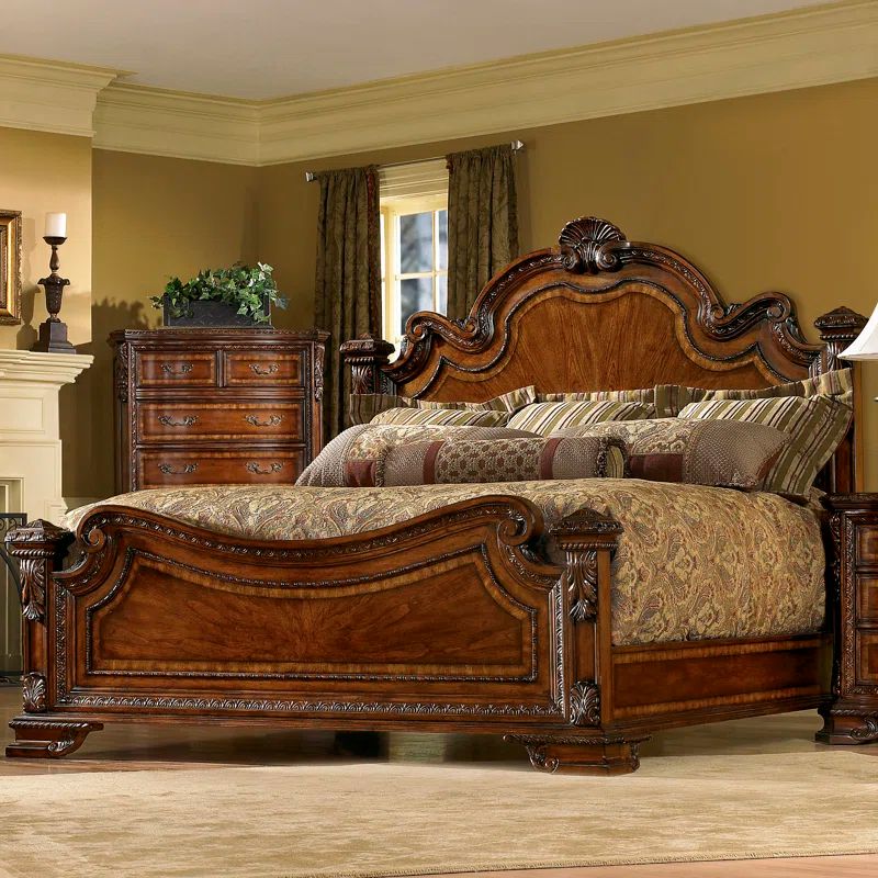 Traditional Brown Pine Wood Queen Poster Bed with Headboard