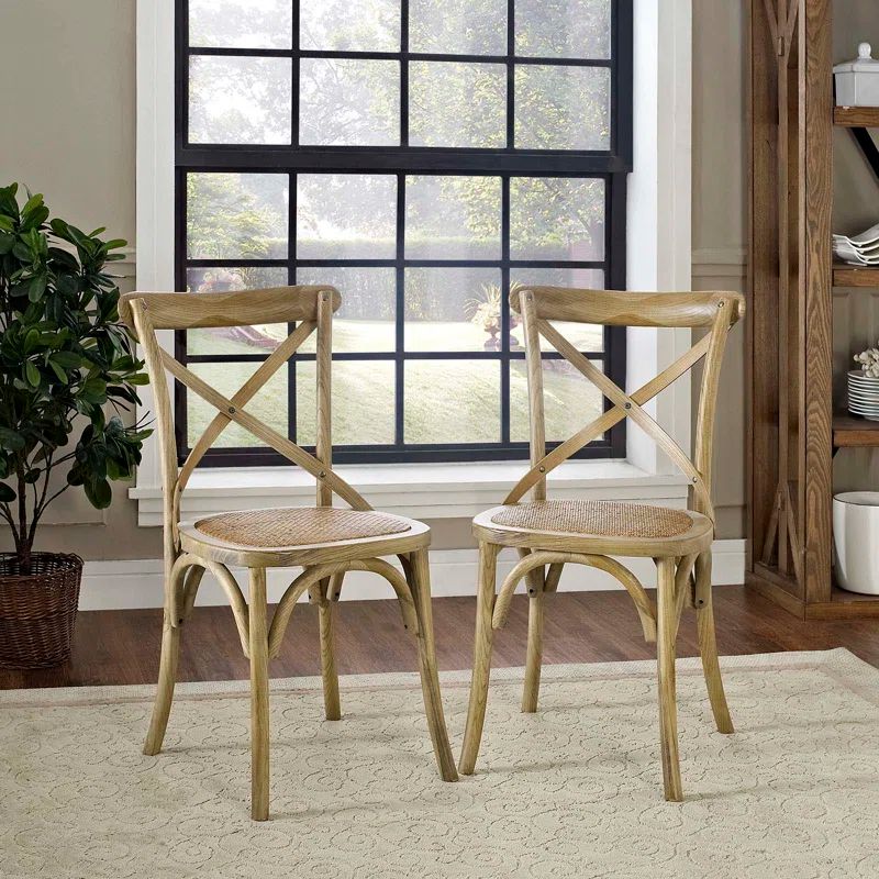 Harbor Rustic Cross-Back Solid Elm Wood Dining Side Chair