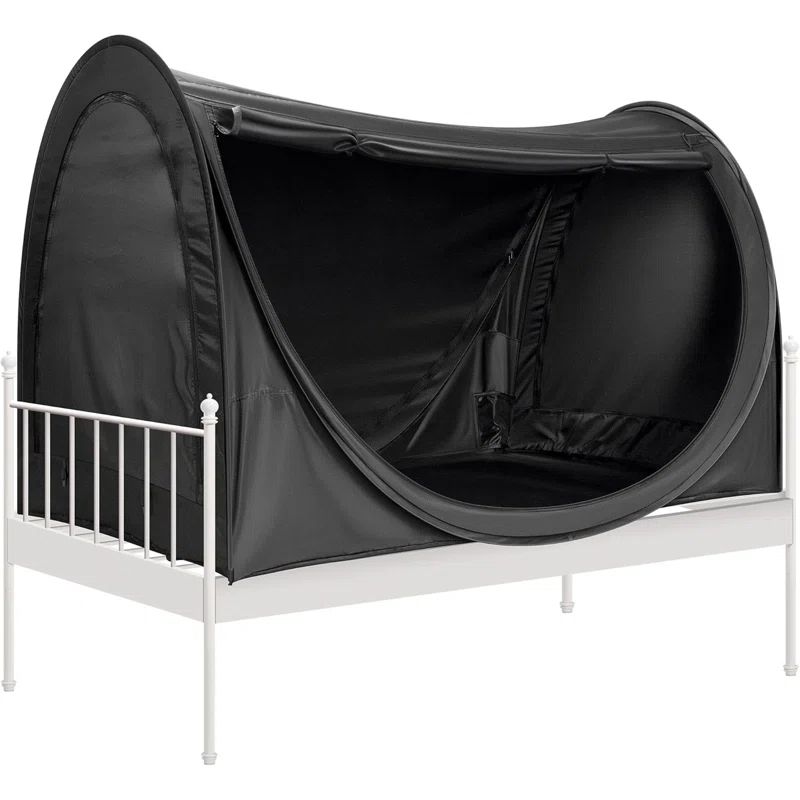 Black Polyester Twin Size Pop-Up Privacy Bed Tent