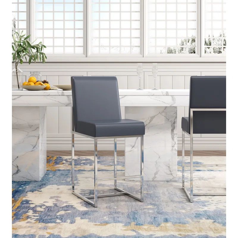 Graphite Faux Leather and Chrome Counter Stools, Set of 3