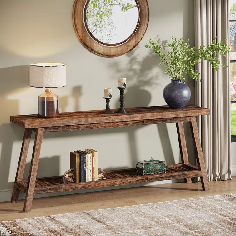 70.9-Inch Rustic Brown Wooden Console Table with Storage