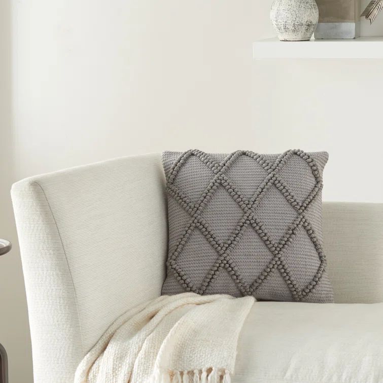 Blush Pink Diamond Lattice Cotton Polyester Throw Pillow 18" x 18"