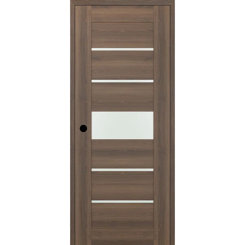 Right-Handed Walnut Composite Interior Door with Frosted Glass