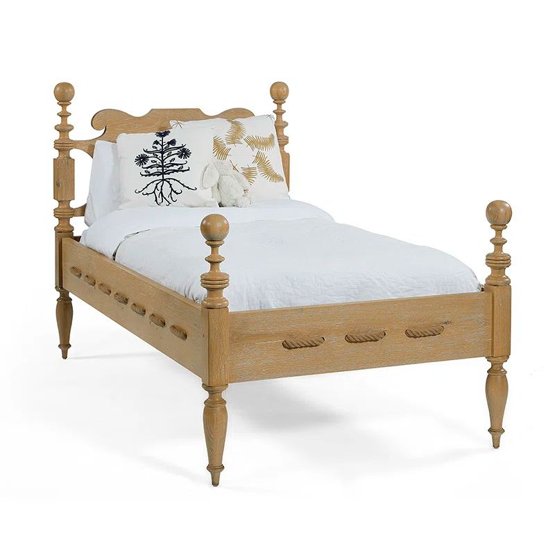 Twin Wood Frame Bed with Headboard and Slats