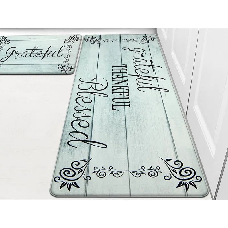 Lake Blue Non-Slip Cushioned Anti-Fatigue Kitchen Mat Set