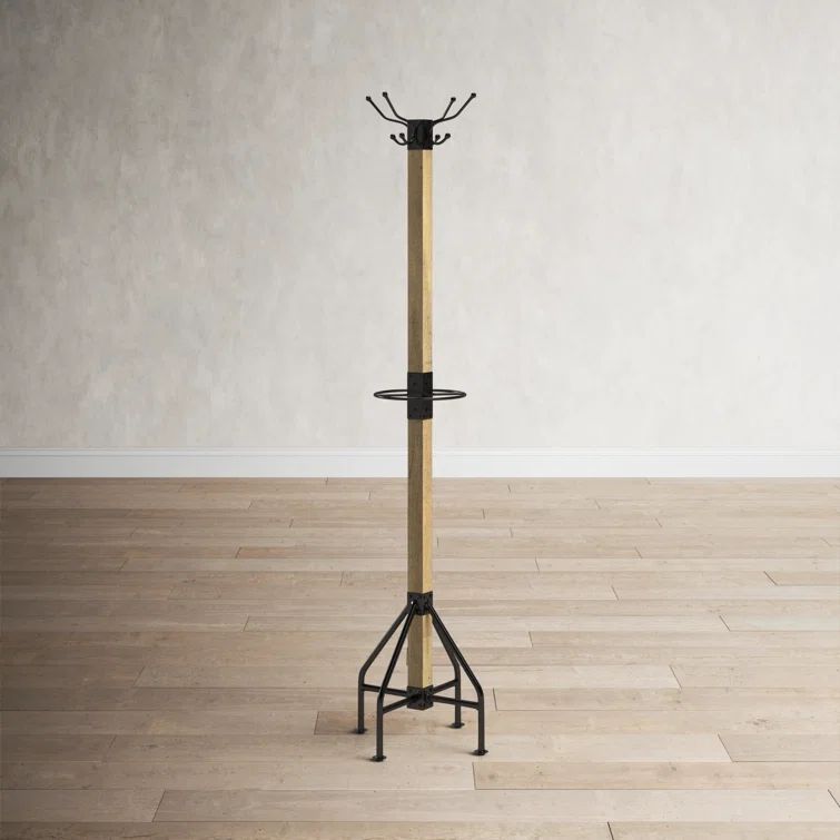 Logan Square Transitional Brown Metal & Wood Coat Rack