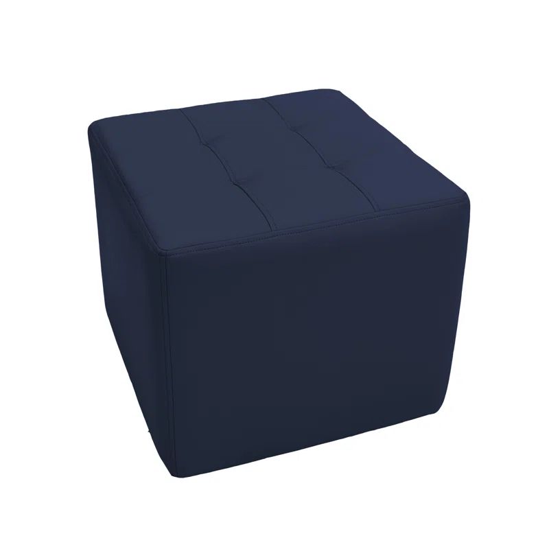 Navy Tufted Square Ottoman with Wood Frame, 16" Height