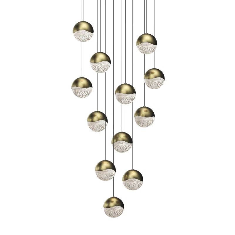 Brass and Crystal 12-Light LED Globe Pendant