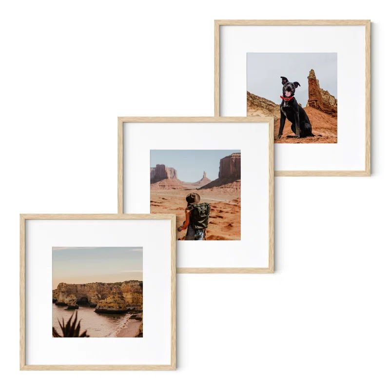 Natural Oak Wood 12x12 Picture Frames Set of 3
