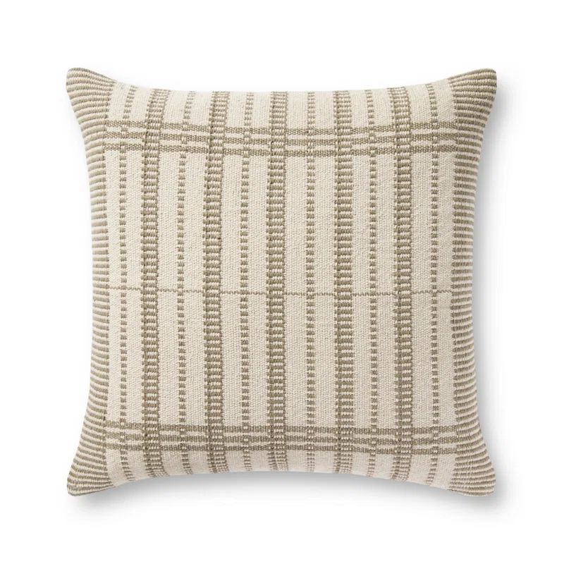 Sage and Beige Striped Cotton Polyester Pillow Cover