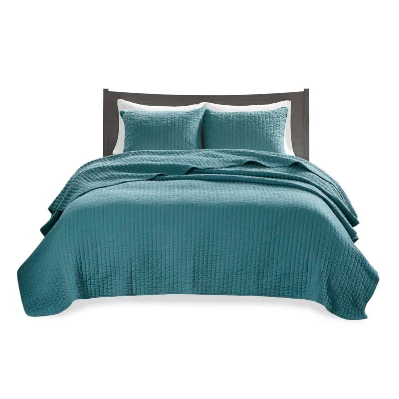 Teal Twin Microfiber Reversible Quilt Set