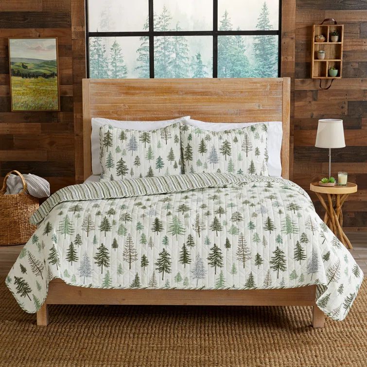 Twin Gray Microfiber Reversible Forest Quilt Set