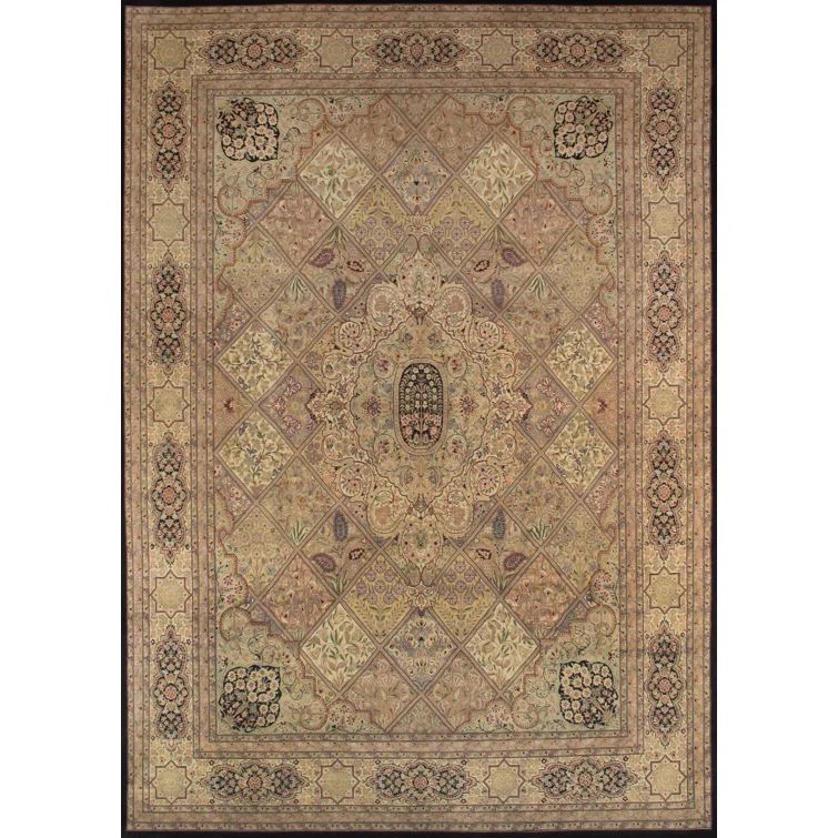 Hand-knotted Ivory Wool Rectangular Area Rug 10'2" x 14'4"