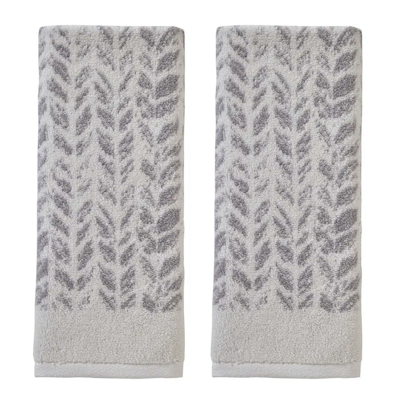 Gray Turkish Cotton Distressed Leaves Hand Towel Set