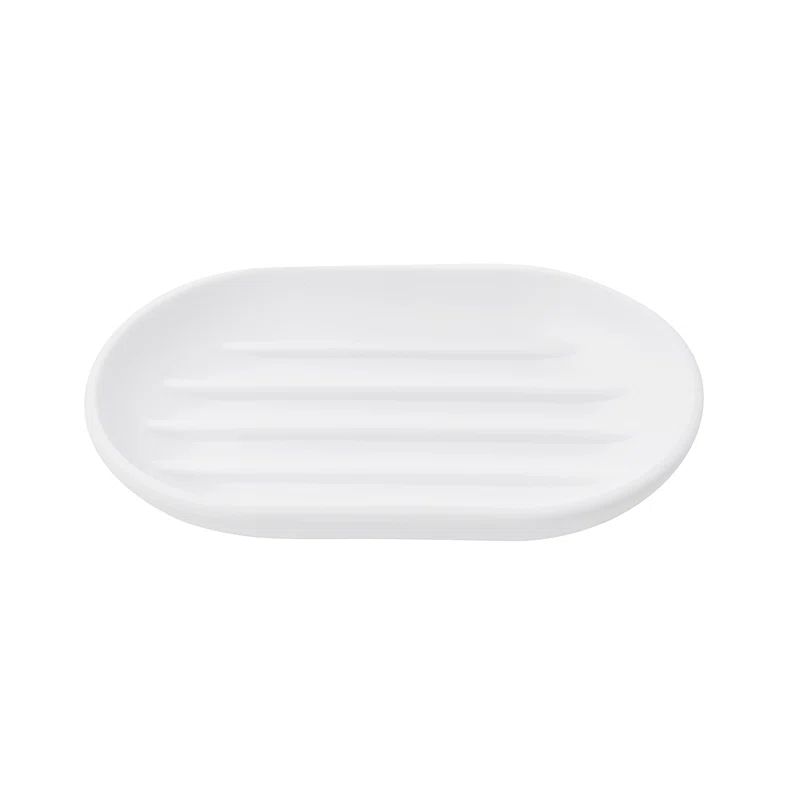 White Soft-Touch Plastic Soap Dish with Raised Ridges