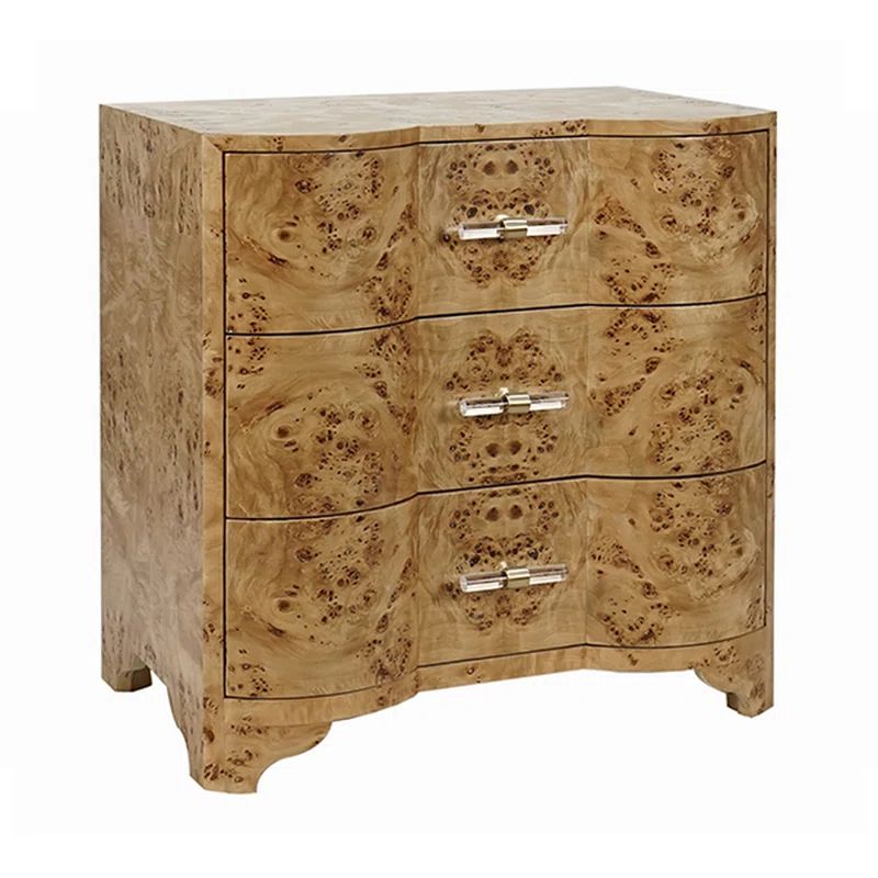 Calvin 28'' Beige Burl Wood and Brass Nightstand with Storage