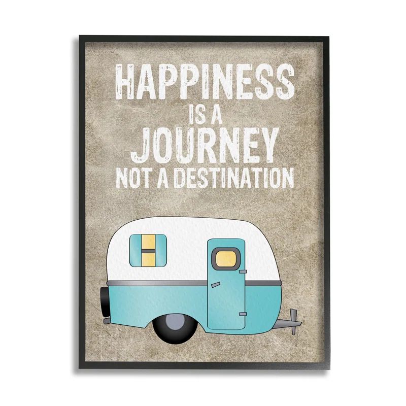 Happiness Journey Inspirational Quote Black Framed Wall Art