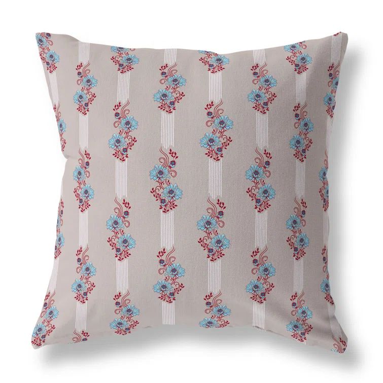 Blue and Red Floral 16" Square Reversible Throw Pillow