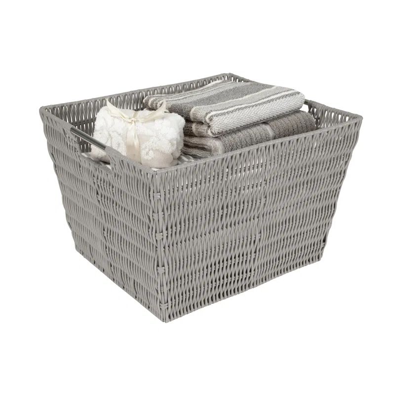 Elevate Rectangular Rattan Storage Tote with Stainless Steel Handles - Gray