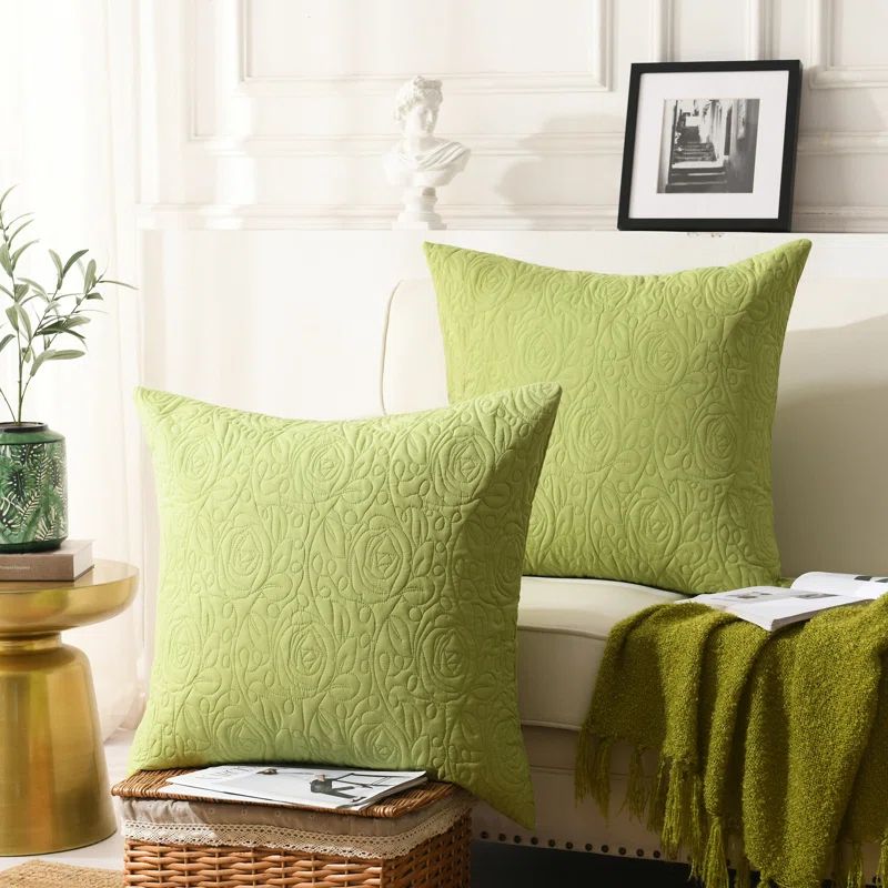 Green Embroidered Cotton Euro Sham Pillow Covers
