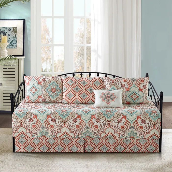 Bennington Damask Coral Reversible Daybed Cover Set