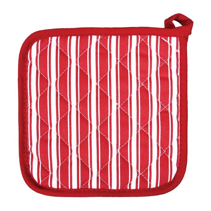 Red and White Striped Cotton Pot Holder, 7" x 7"
