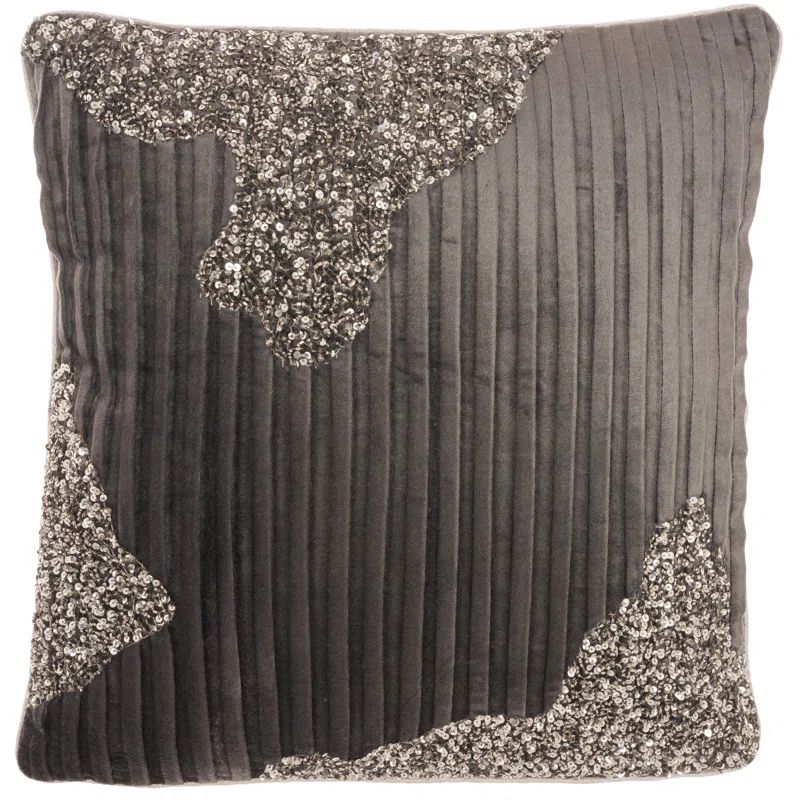 Sofia Powder Velvet Beaded Pleated 18" Throw Pillow