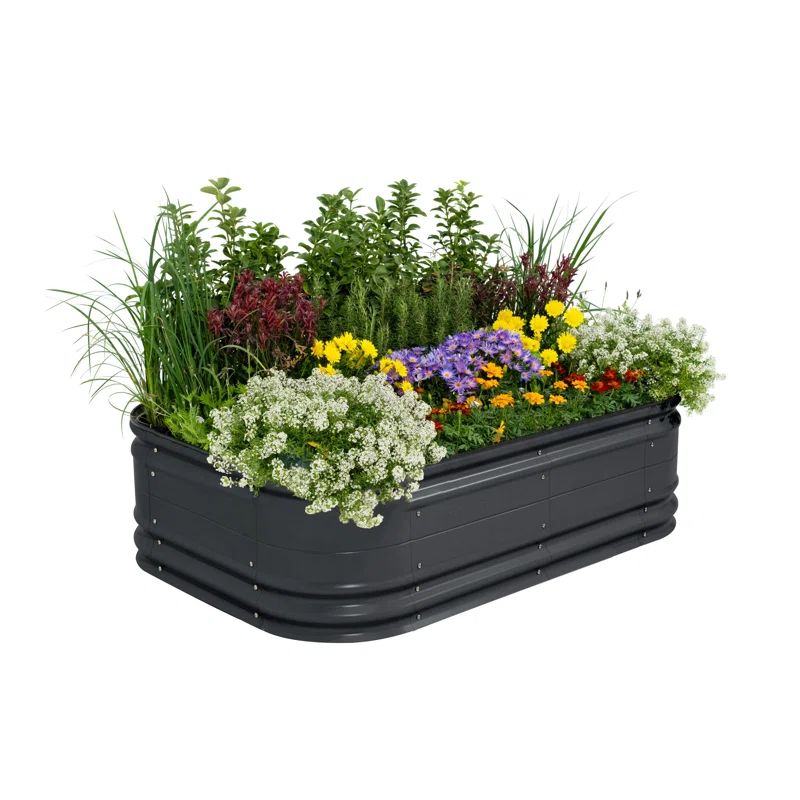 Modern Gray Tall Modular Metal Outdoor Raised Garden Bed