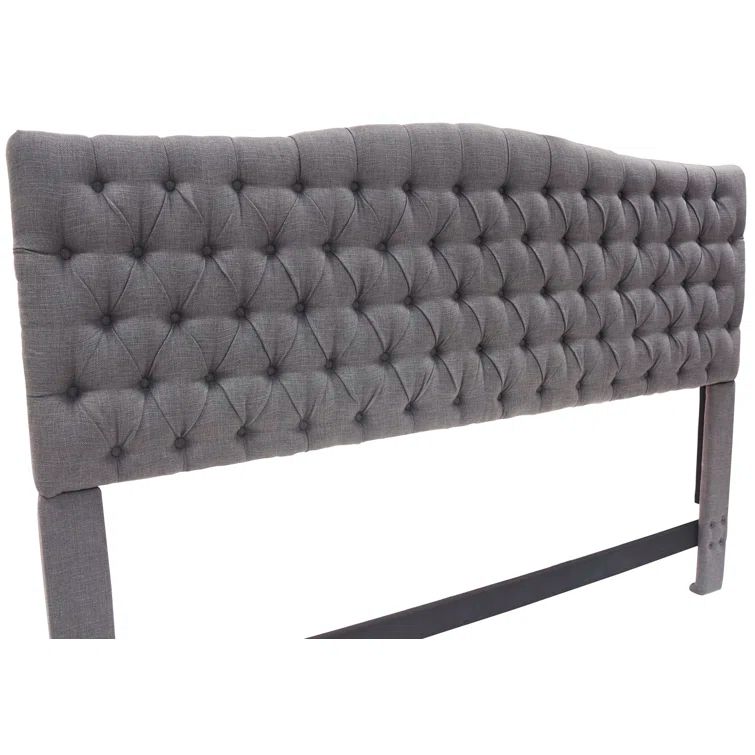 King Dark Gray Tufted Upholstered Wood Headboard