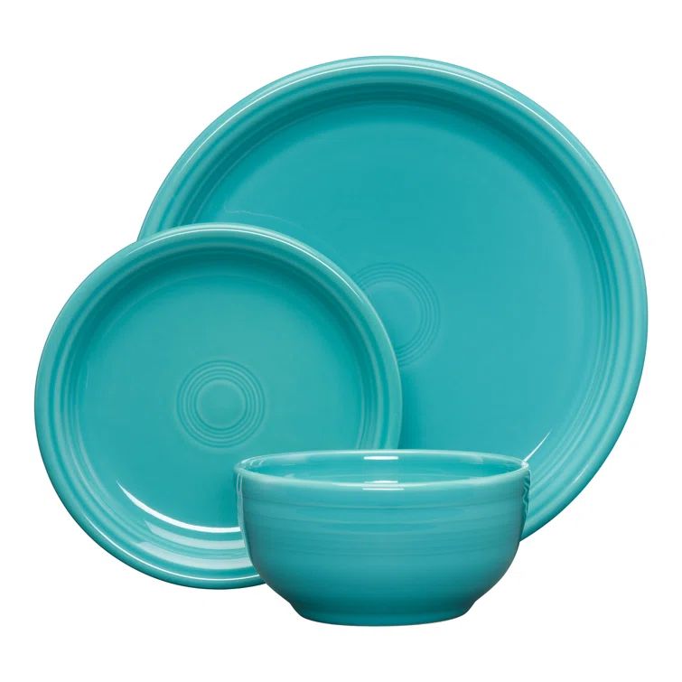 Retro Turquoise and White Ceramic 3-Piece Salad Plate Set