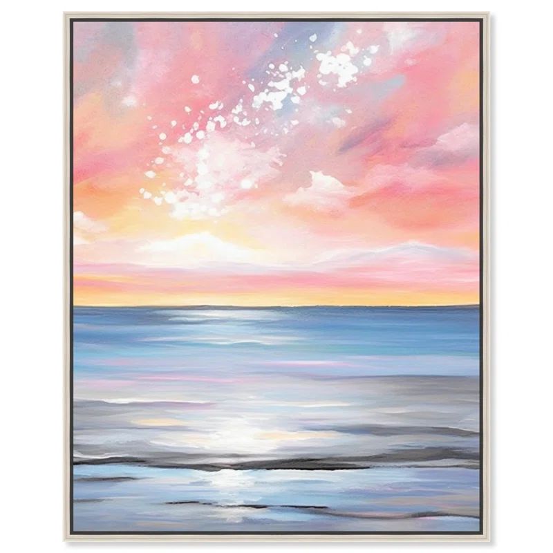 Whimsical Ocean Breeze Blue Canvas Coastal Wall Art with Silver Frame