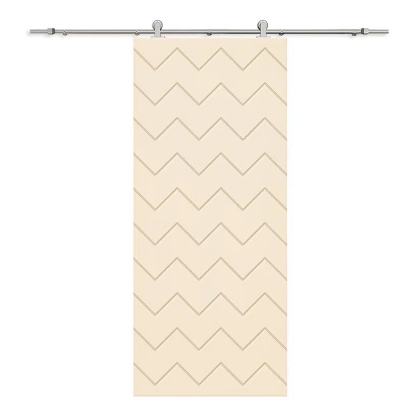 Beige Hollow Core Painted Barn Door with Matte Black Hardware