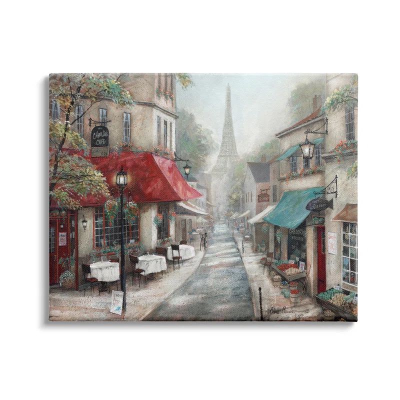 Parisian City Streets Traditional Countryside Bistro Wrapped Canvas Art