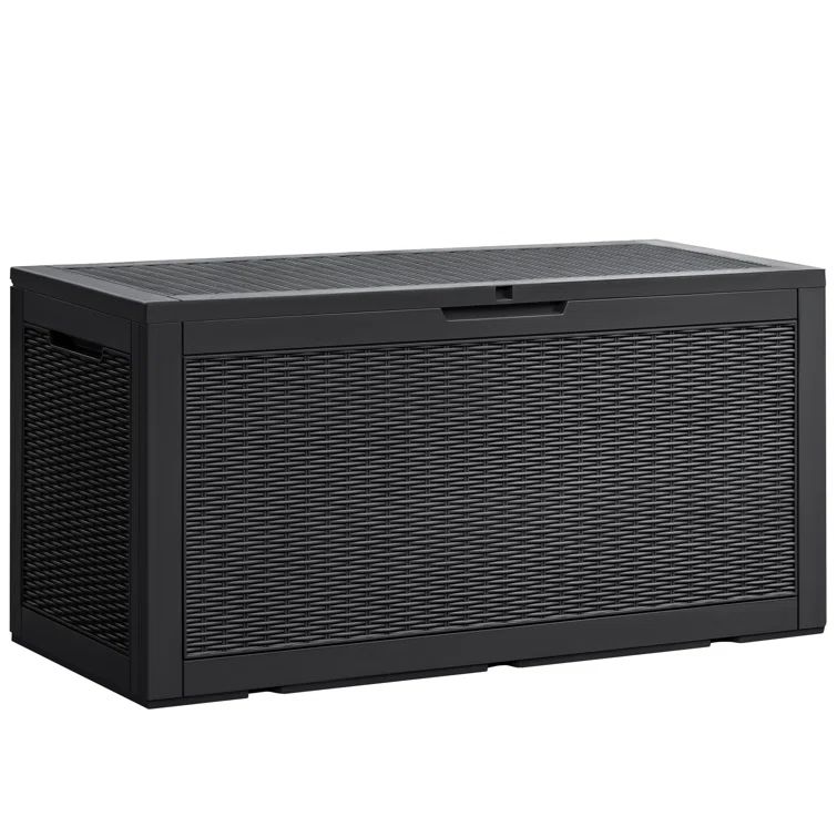 Black Resin Wicker Lockable 100 Gallon Deck Box