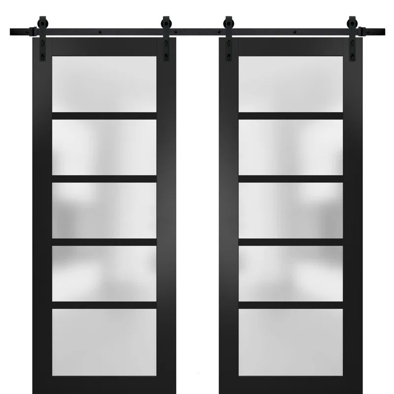 Matte Black 48" x 80" Frosted Glass Double Barn Door Kit