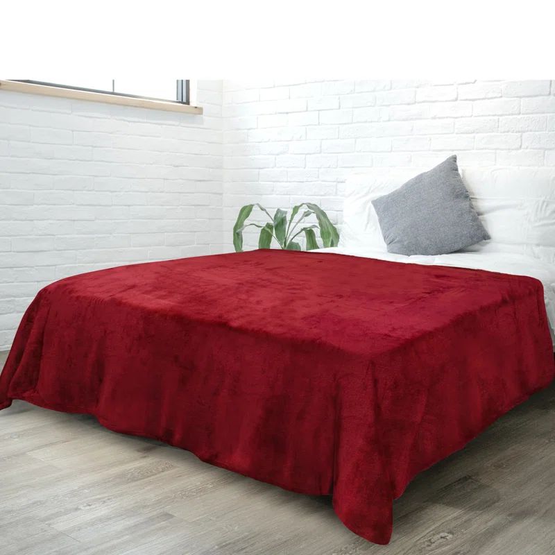 Wine Red Plush Fleece Throw Blanket for Sofa Couch