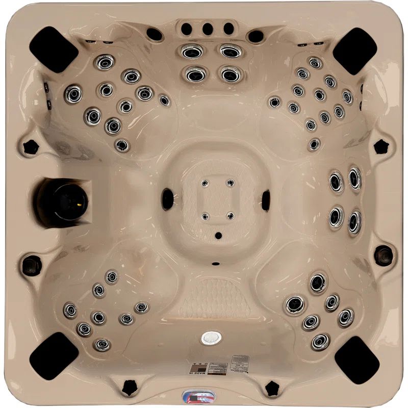 7-Person Champagne Acrylic Bench Spa with LED Waterfall