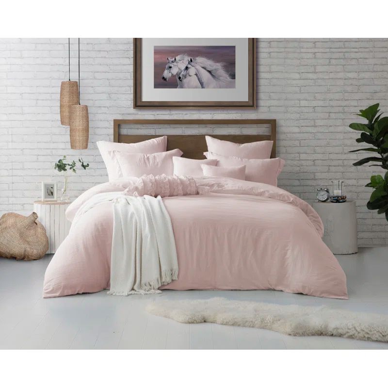 Rose Blush Full/Queen Ultra Soft Crinkled Microfiber Duvet Cover Set