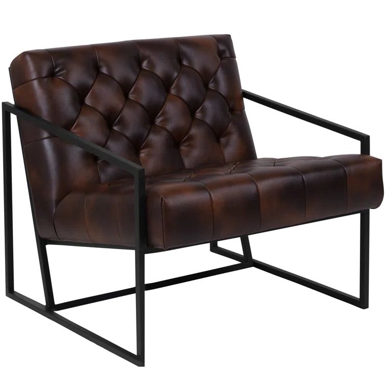 Transitional Bomber Jacket Leather Tufted Black Lounge Chair