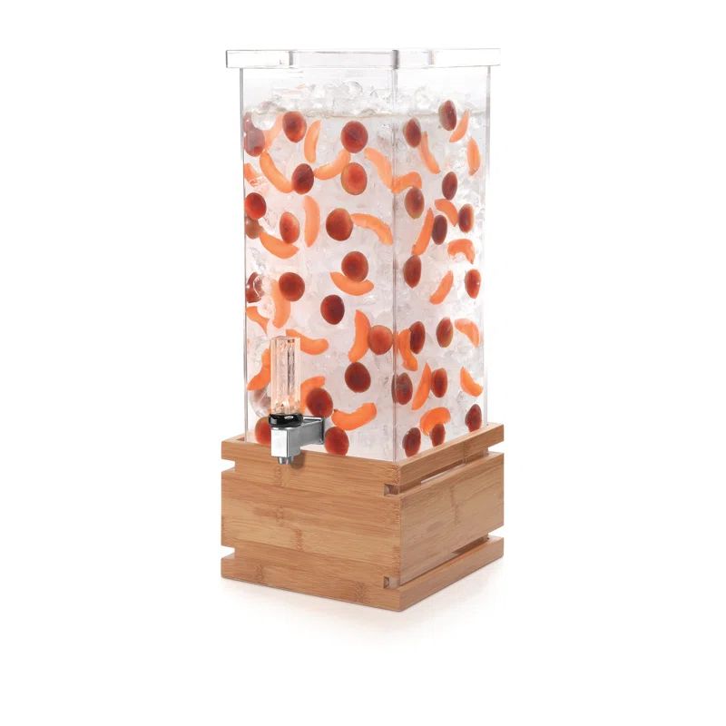 Rosseto 4 Gallon Square Acrylic Beverage Dispenser with Bamboo Base