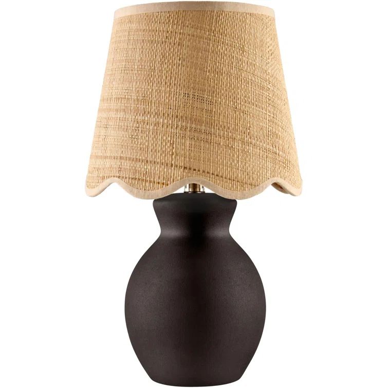 Black Ceramic Table Lamp with Natural Cotton Bell Shade
