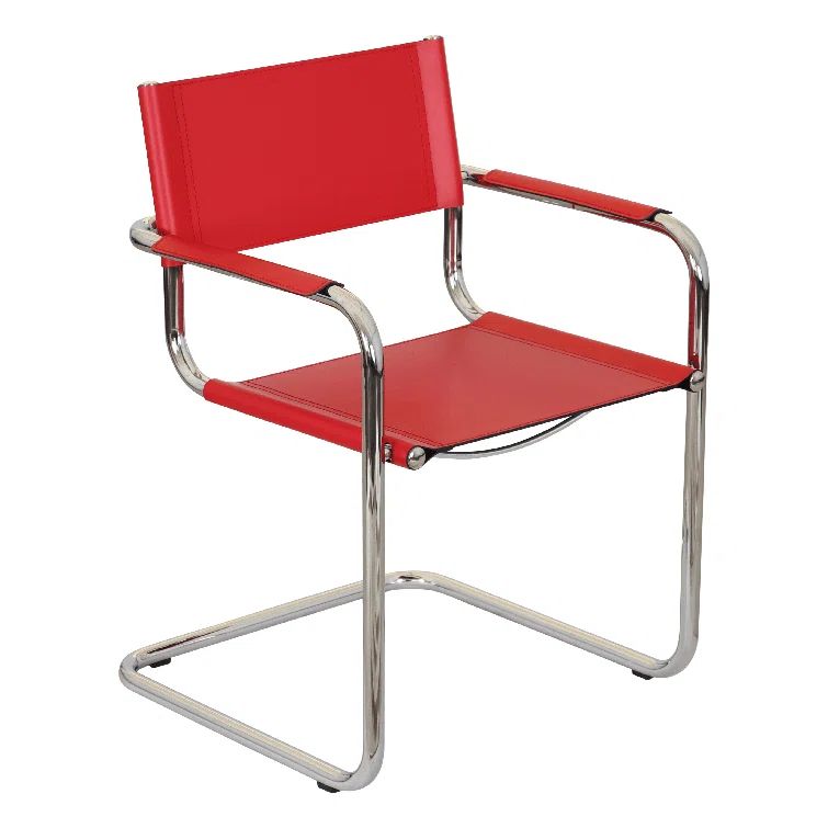 Red Leather and Chrome Modern Accent Chair