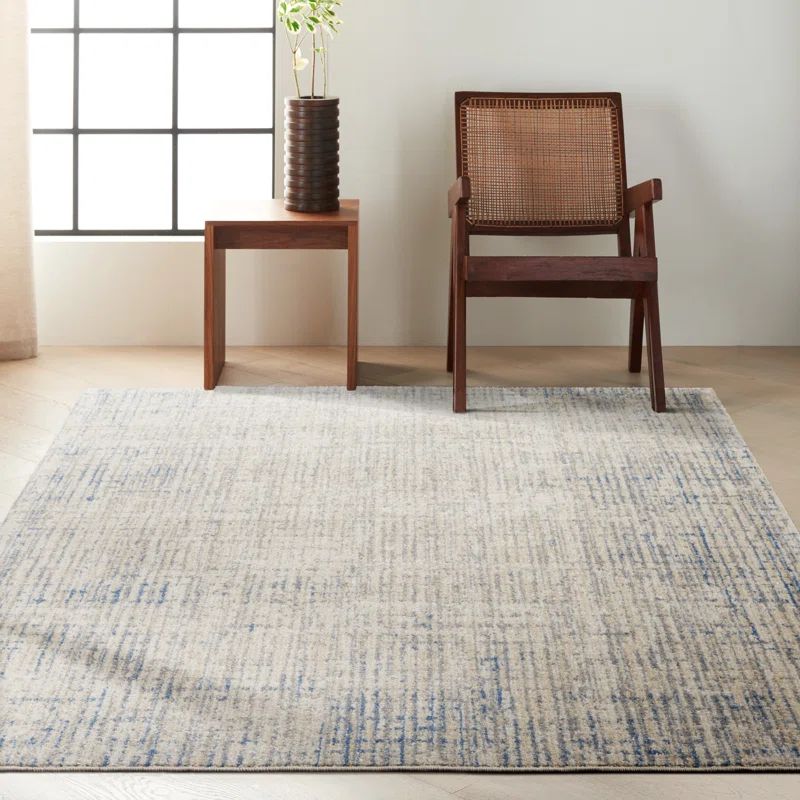 Abstract Gray Synthetic 5'3" x 7'3" Easy-Care Area Rug