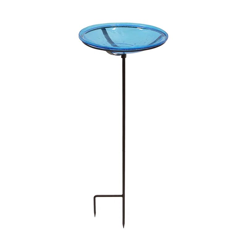 Teal Crackle Glass Birdbath with Roman Bronze Stand