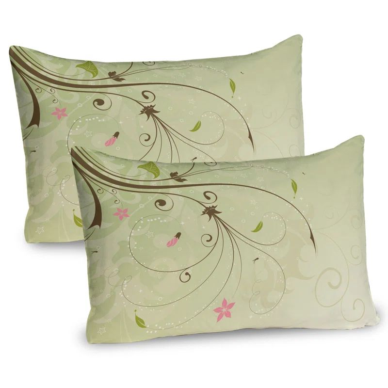 Pale Green and Brown Floral Microfiber Pillow Sham Set