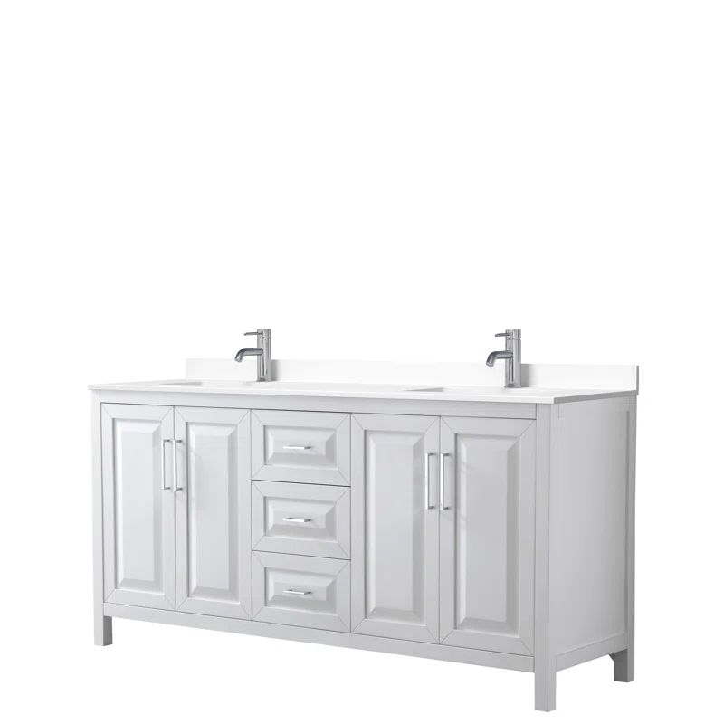 White Double Freestanding Bathroom Vanity with Marble Top